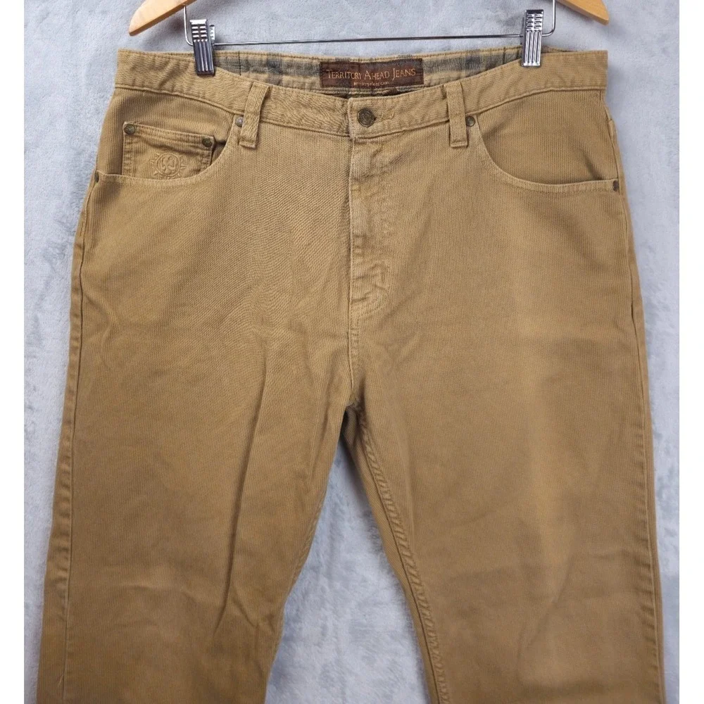 The Territory Ahead Mens 36x30 Flat Front Corduroy Pants Khaki 5 pocket